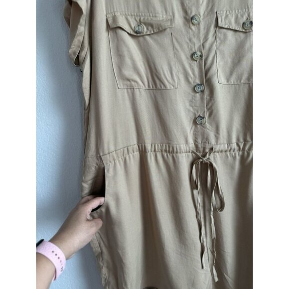 Umgee Women’s Taupe Button Drawstring Waist Cuffed Hem Romper Plus Size XL NEW - Picture 8 of 13